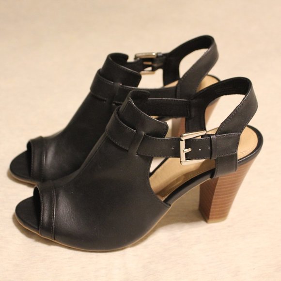 Vintage Black Faux Leather Cork Slingback Heels - Picture 5 of 6